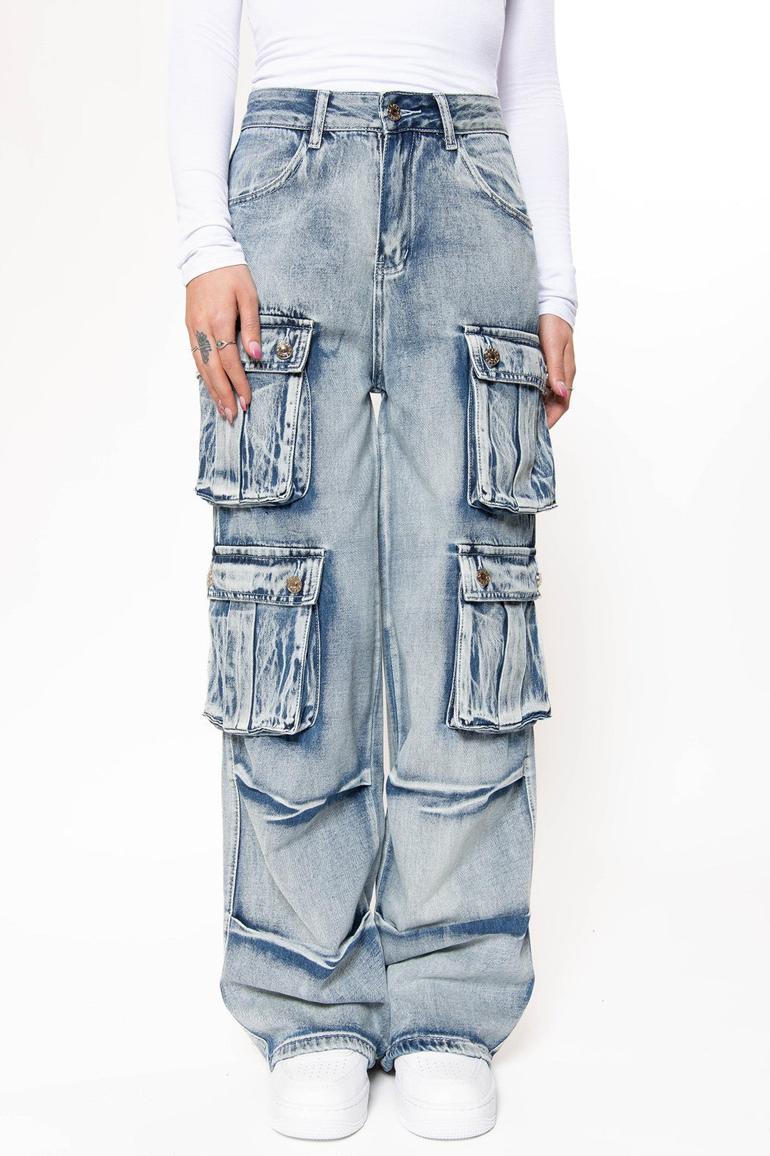 Alexis Washed Cargo Jeans - Blue Jeans Routines Fashion