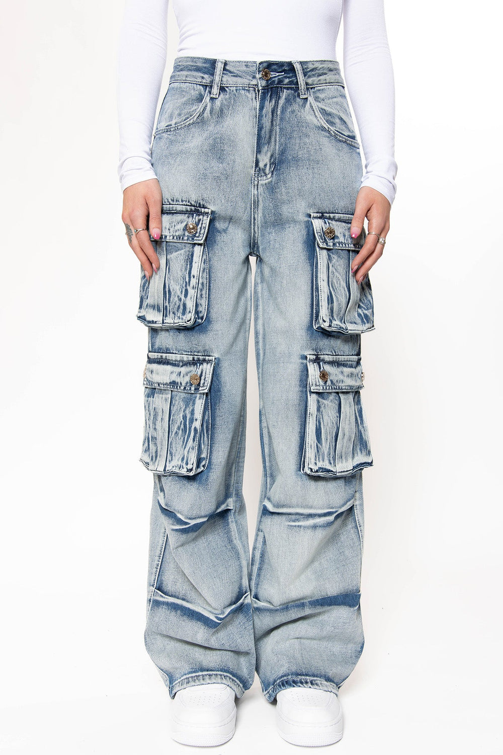 Alexis Washed Cargo Jeans - Blue Jeans Routines Fashion