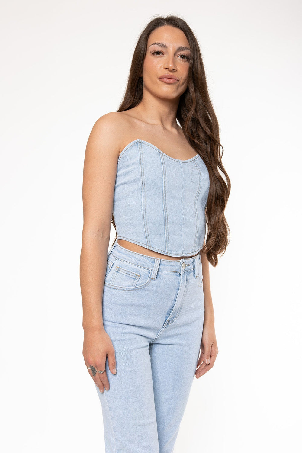 Macie Stretch Corset Denim Top Top Routines Fashion