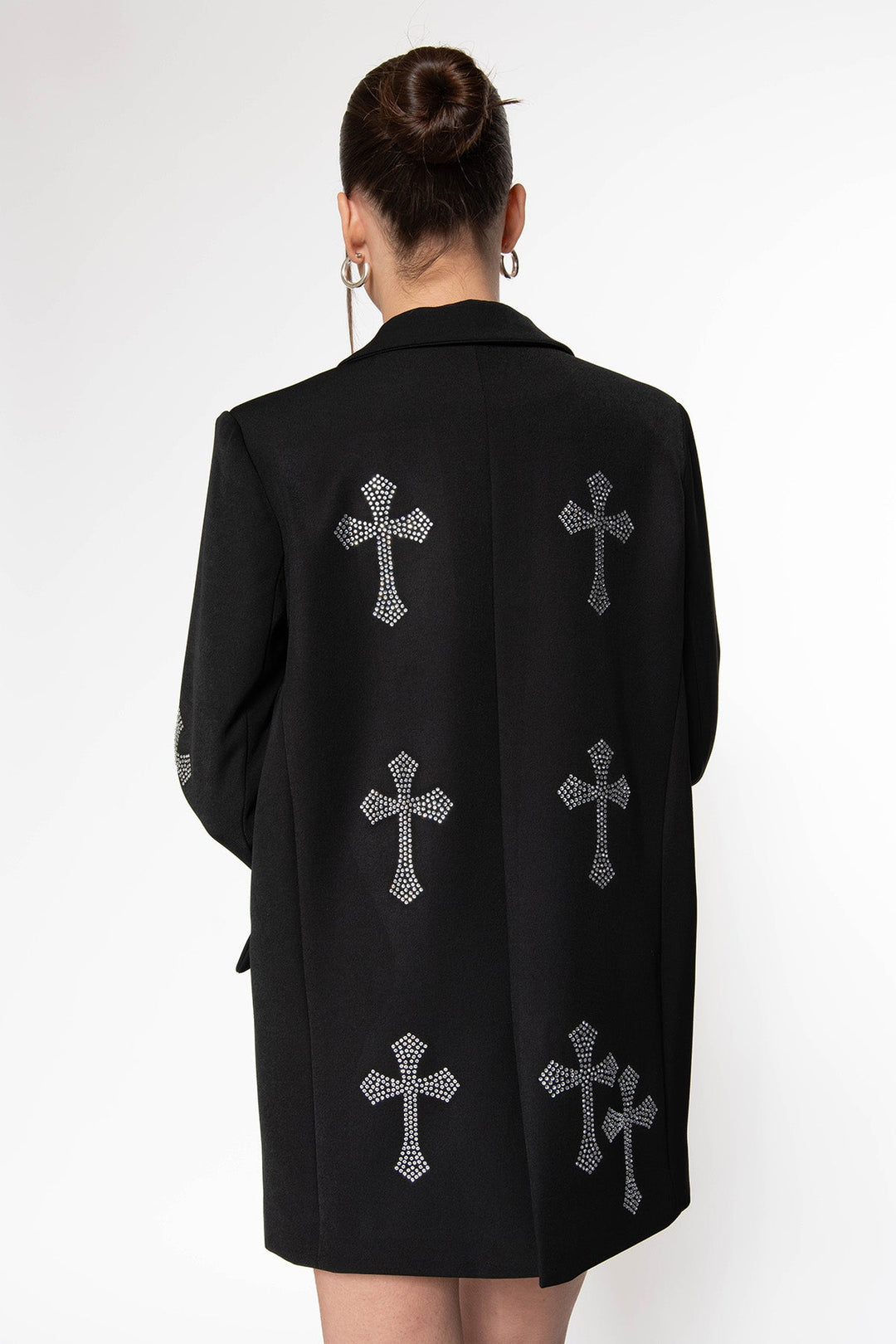 Routines Rhinestone Cross Blazer - Black Blazer Routines Fashion