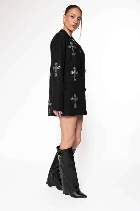 Routines Rhinestone Cross Blazer - Black Blazer Routines Fashion