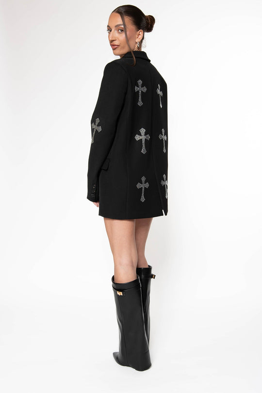 Routines Rhinestone Cross Blazer - Black Blazer Routines Fashion