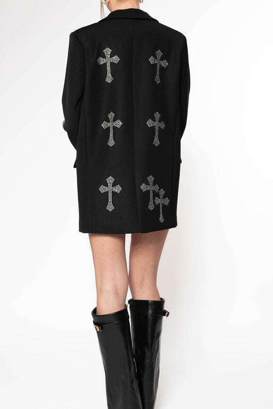 Routines Rhinestone Cross Blazer - Black Blazer Routines Fashion