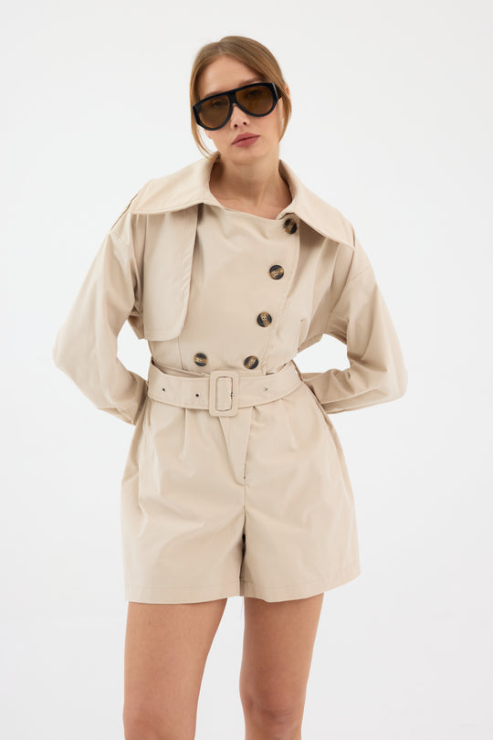 Routines Belted Trench Playsuit - Beige 1760 Playsuit Routines Fashion