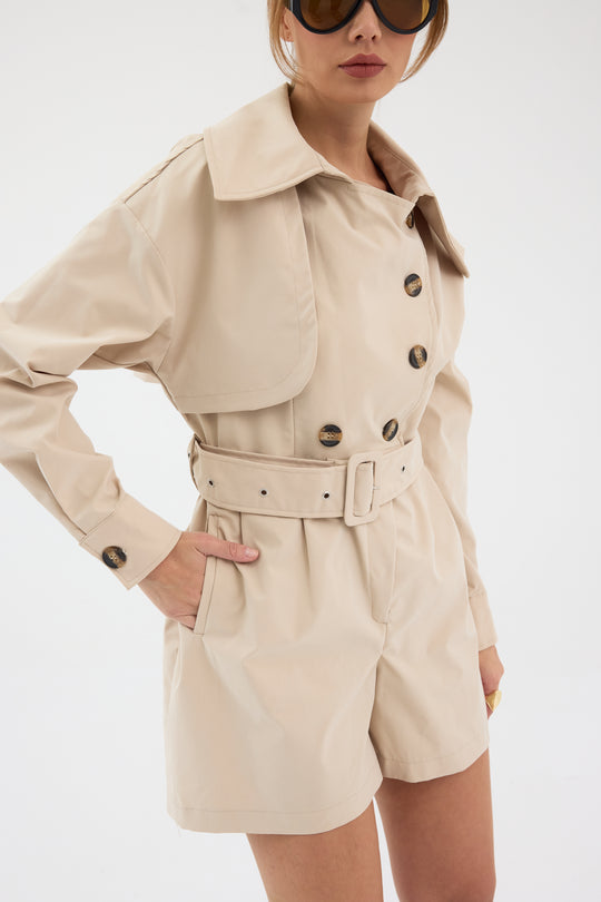 Routines Belted Trench Playsuit - Beige 1760 Playsuit Routines Fashion