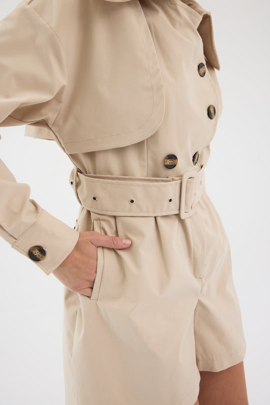 Routines Belted Trench Playsuit - Beige 1760 Playsuit Routines Fashion