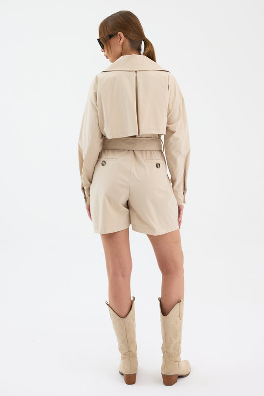 Routines Belted Trench Playsuit - Beige 1760 Playsuit Routines Fashion