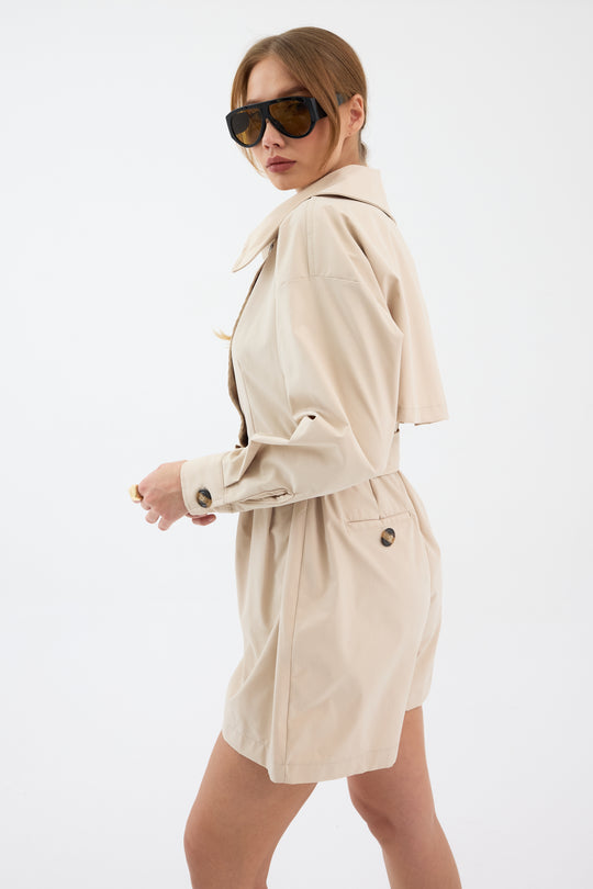 Routines Belted Trench Playsuit - Beige 1760 Playsuit Routines Fashion