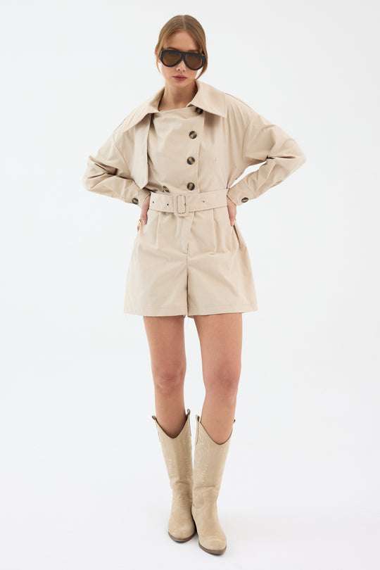 Routines Belted Trench Playsuit - Beige 1760 Playsuit Routines Fashion