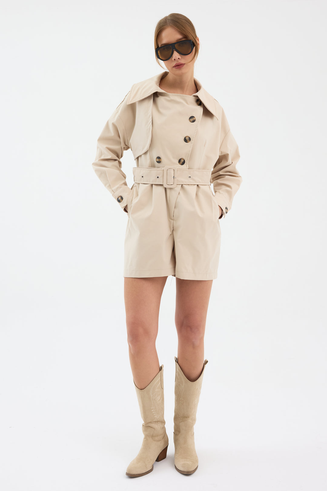 Routines Belted Trench Playsuit - Beige 1760 Playsuit Routines Fashion