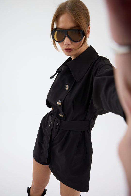 Routines Belted Trench Playsuit - Black 1760 Playsuit Routines Fashion