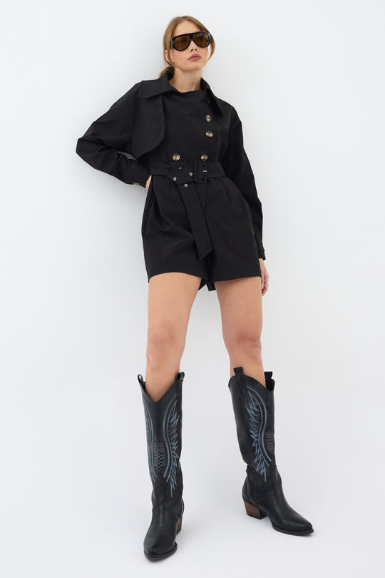 Routines Belted Trench Playsuit - Black 1760 Playsuit Routines Fashion