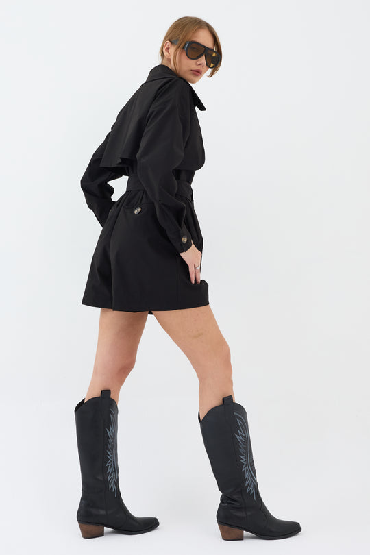 Routines Belted Trench Playsuit - Black 1760 Playsuit Routines Fashion