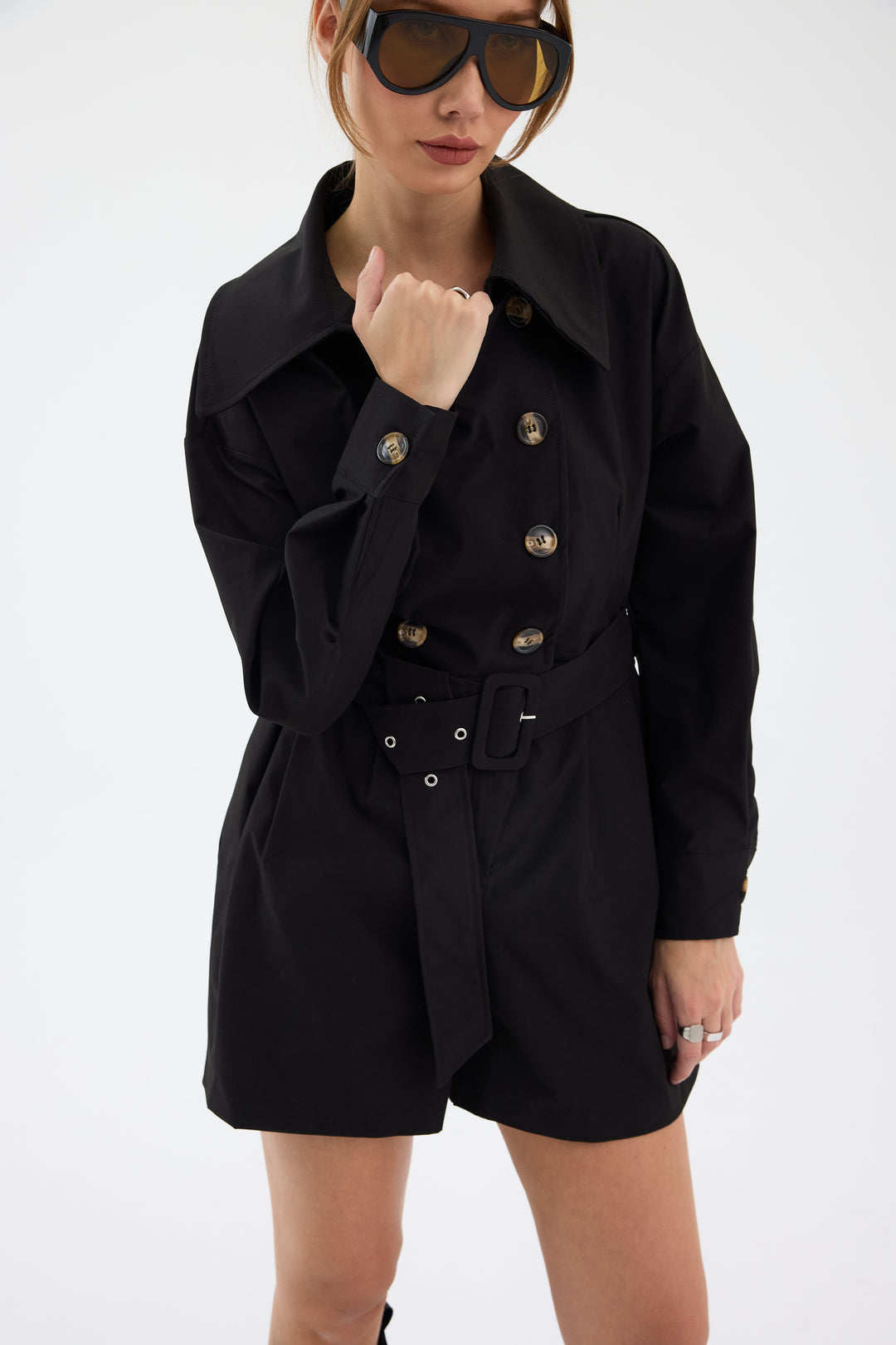 Routines Belted Trench Playsuit - Black 1760 Playsuit Routines Fashion