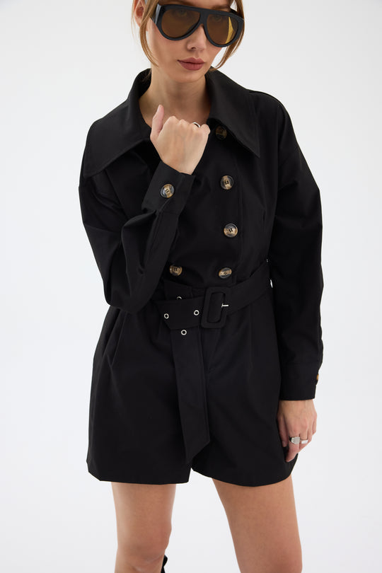 Routines Belted Trench Playsuit - Black 1760 Playsuit Routines Fashion