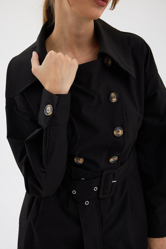 Routines Belted Trench Playsuit - Black 1760 Playsuit Routines Fashion
