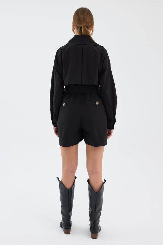 Routines Belted Trench Playsuit - Black 1760 Playsuit Routines Fashion