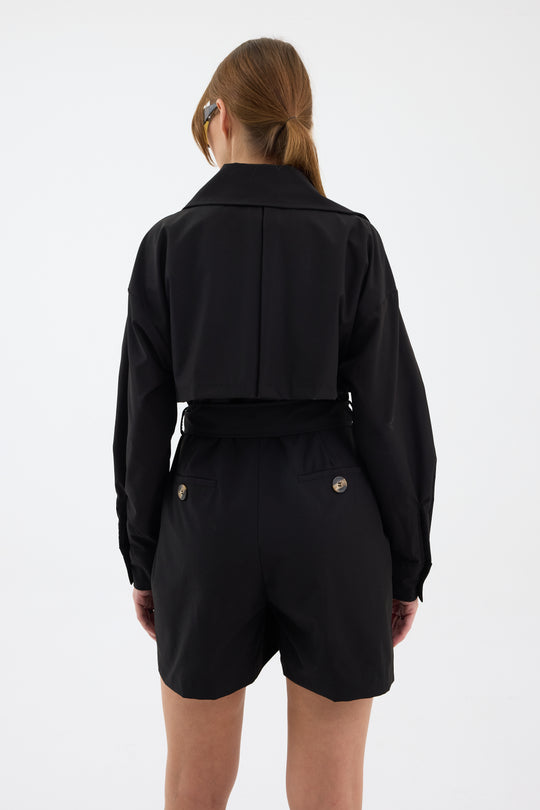 Routines Belted Trench Playsuit - Black 1760 Playsuit Routines Fashion