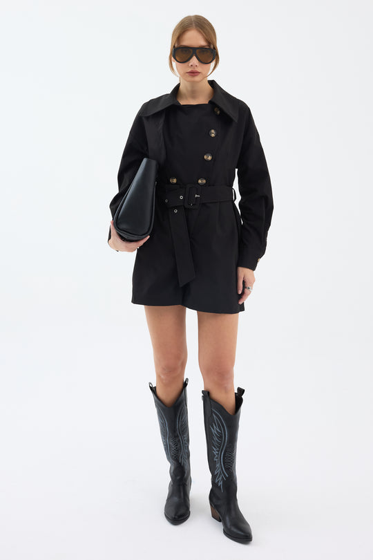 Routines Belted Trench Playsuit - Black 1760 Playsuit Routines Fashion