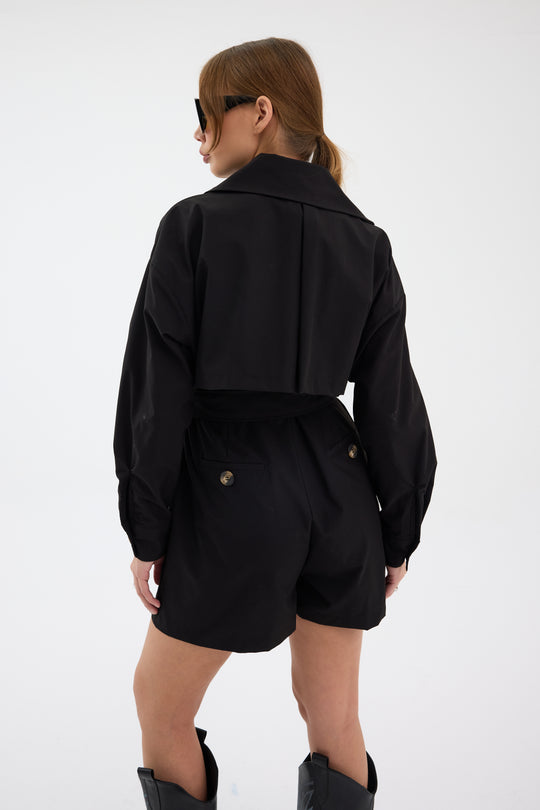 Routines Belted Trench Playsuit - Black 1760 Playsuit Routines Fashion