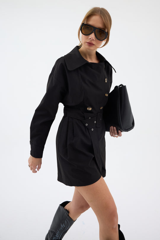 Routines Belted Trench Playsuit - Black 1760 Playsuit Routines Fashion