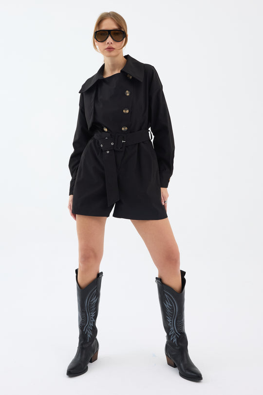 Routines Belted Trench Playsuit - Black 1760 Playsuit Routines Fashion
