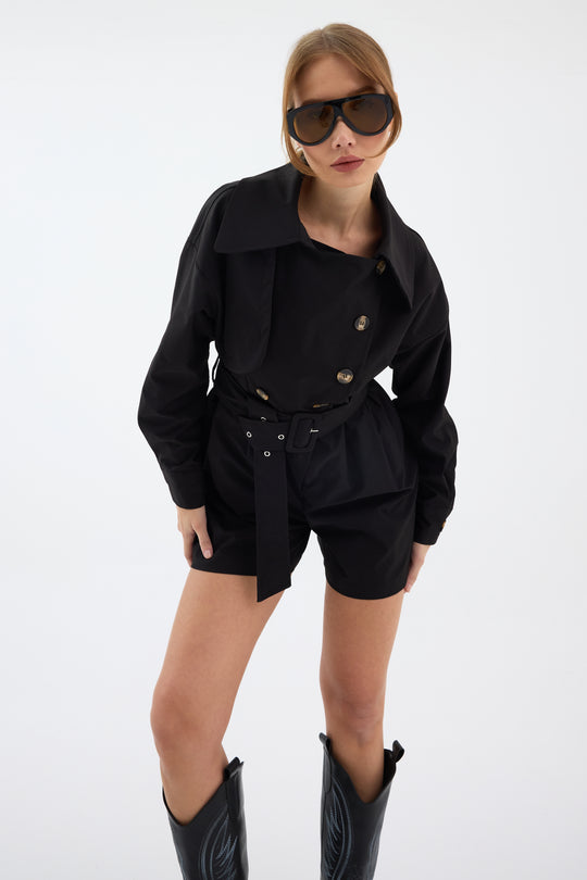Routines Belted Trench Playsuit - Black 1760 Playsuit Routines Fashion