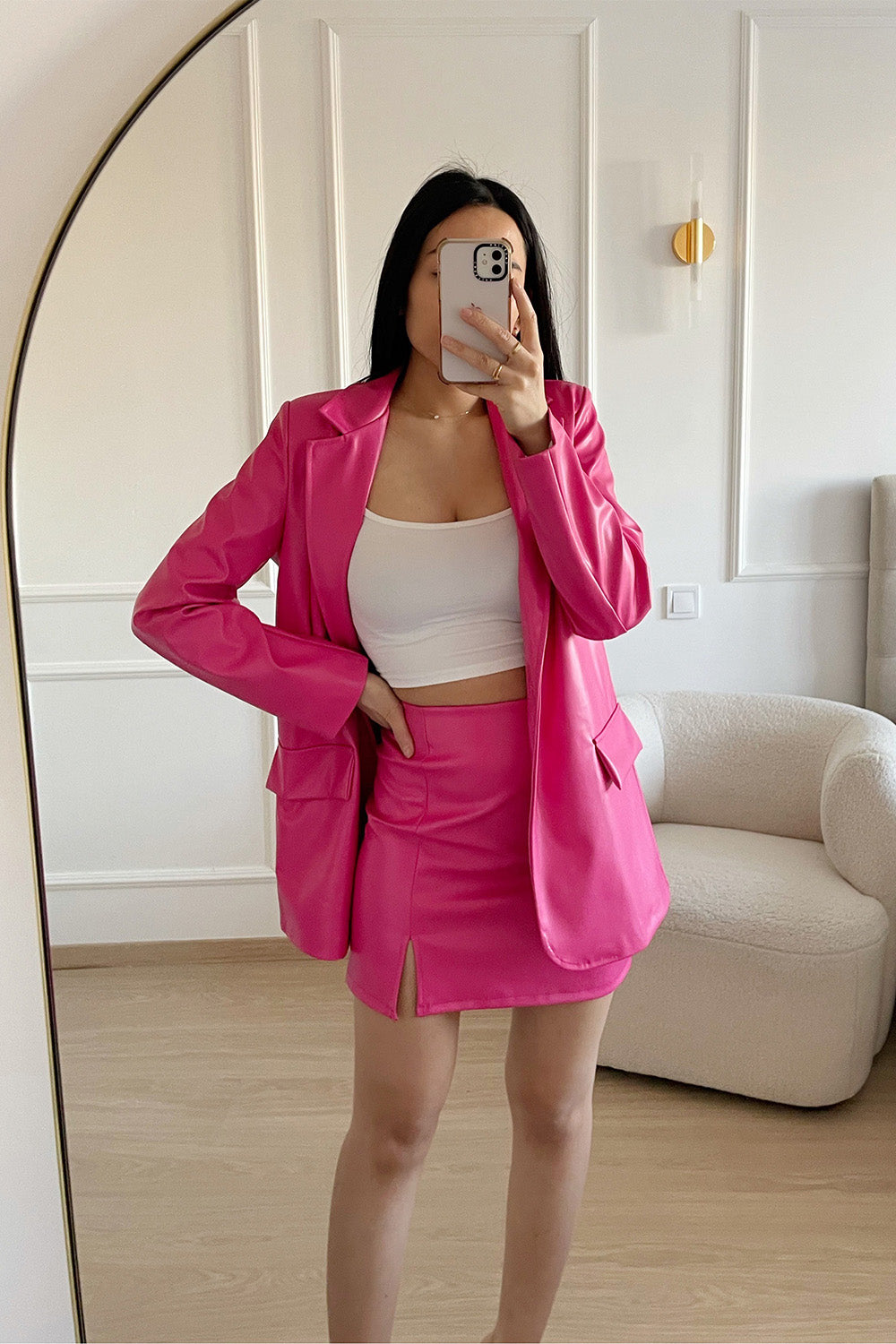 Jaimy Leatherlook Skirt - Fuchsia Skirt Routines Fashion