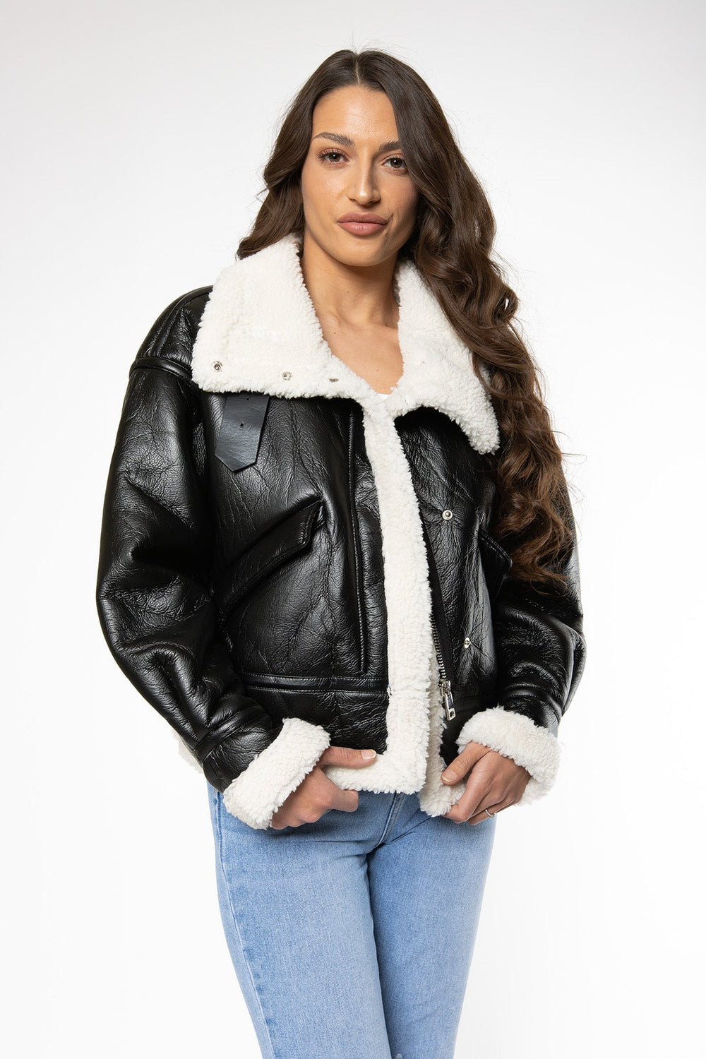 Janely PU Faux Fur Jacket - Black Jacket Routines Fashion