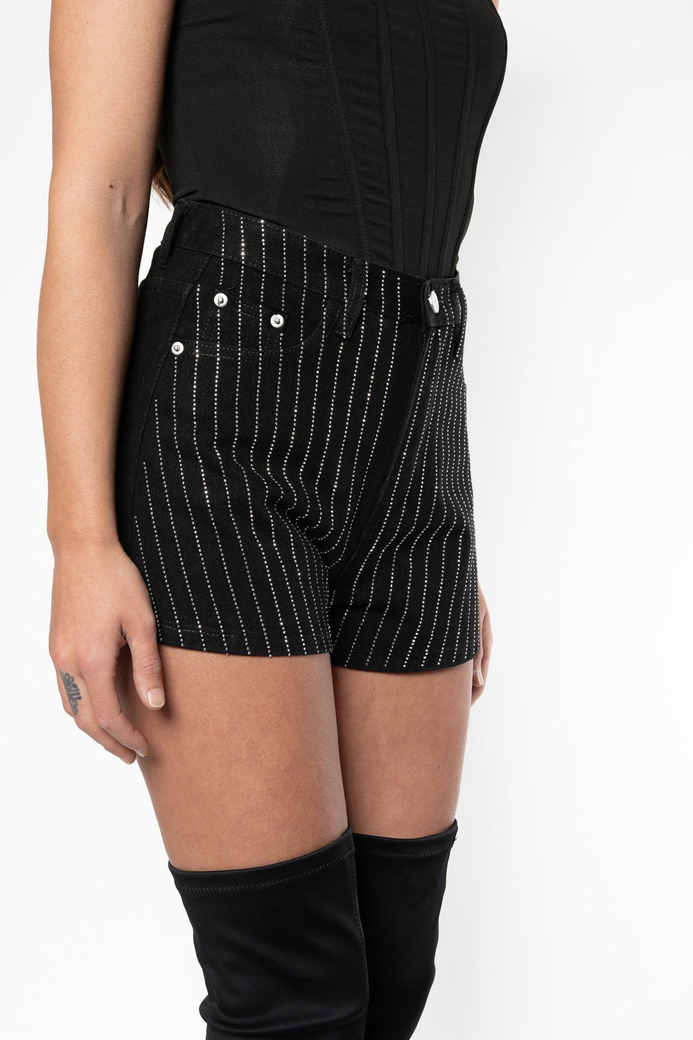 Tiana Glitter Rain Short Jeans - Black Jeans Routines Fashion