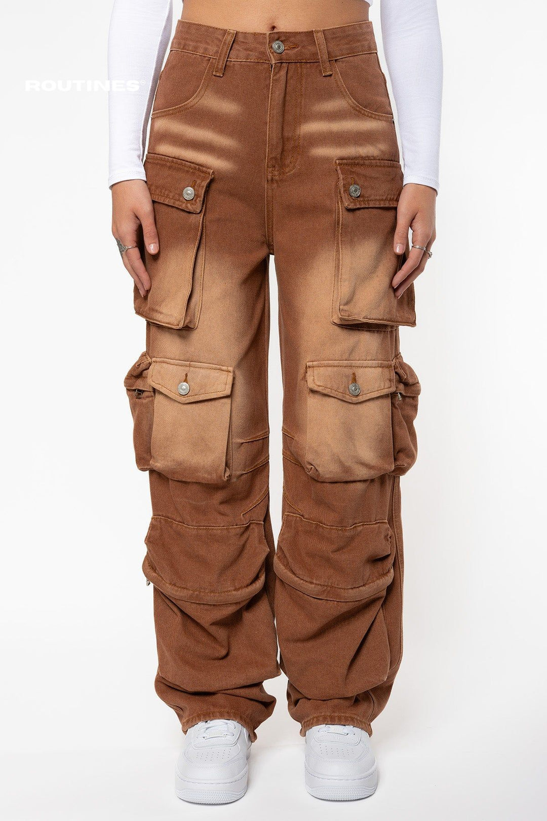Ailen Multipocket Cargo Jeans - Brown Jeans Routines Fashion   