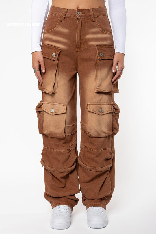 Ailen Multipocket Cargo Jeans - Brown Jeans Routines Fashion   