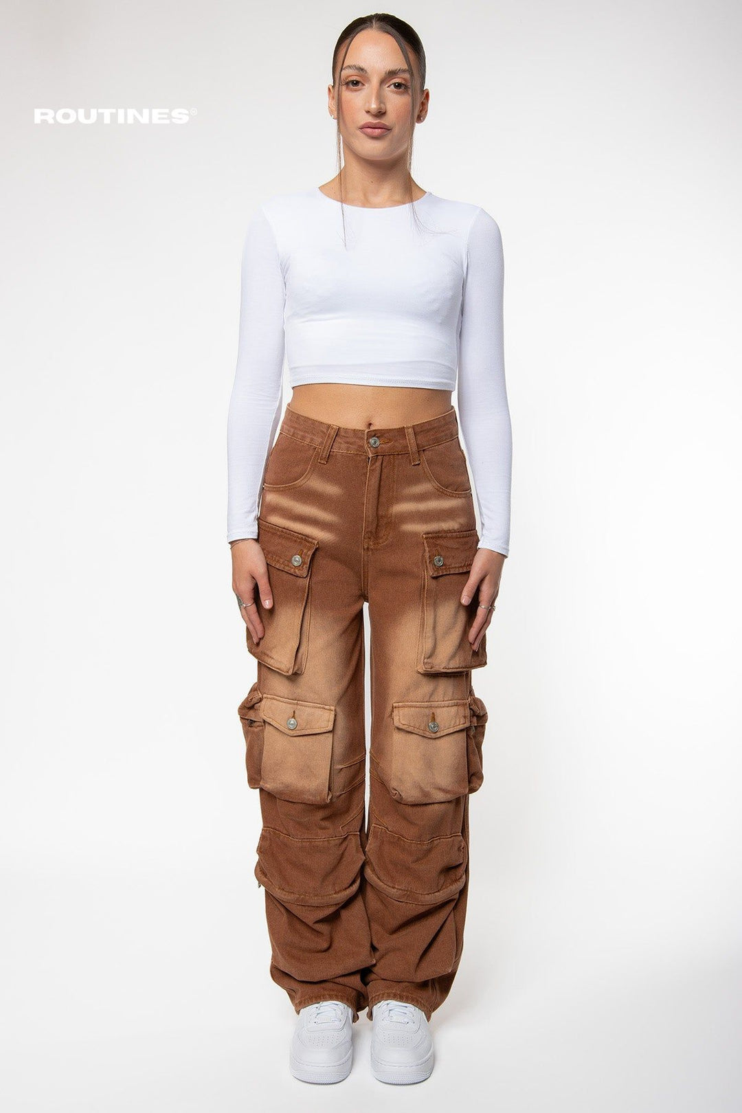 Ailen Multipocket Cargo Jeans - Brown Jeans Routines Fashion   