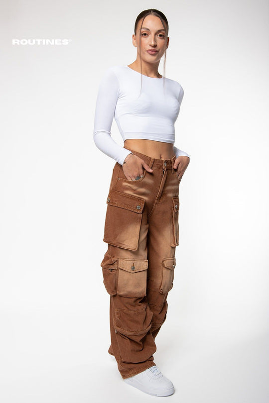 Ailen Multipocket Cargo Jeans - Brown Jeans Routines Fashion   