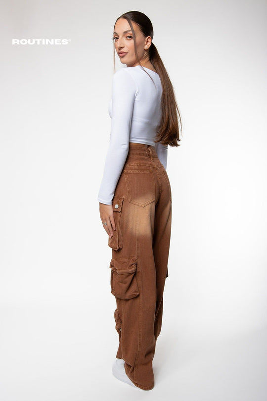 Ailen Multipocket Cargo Jeans - Brown Jeans Routines Fashion   