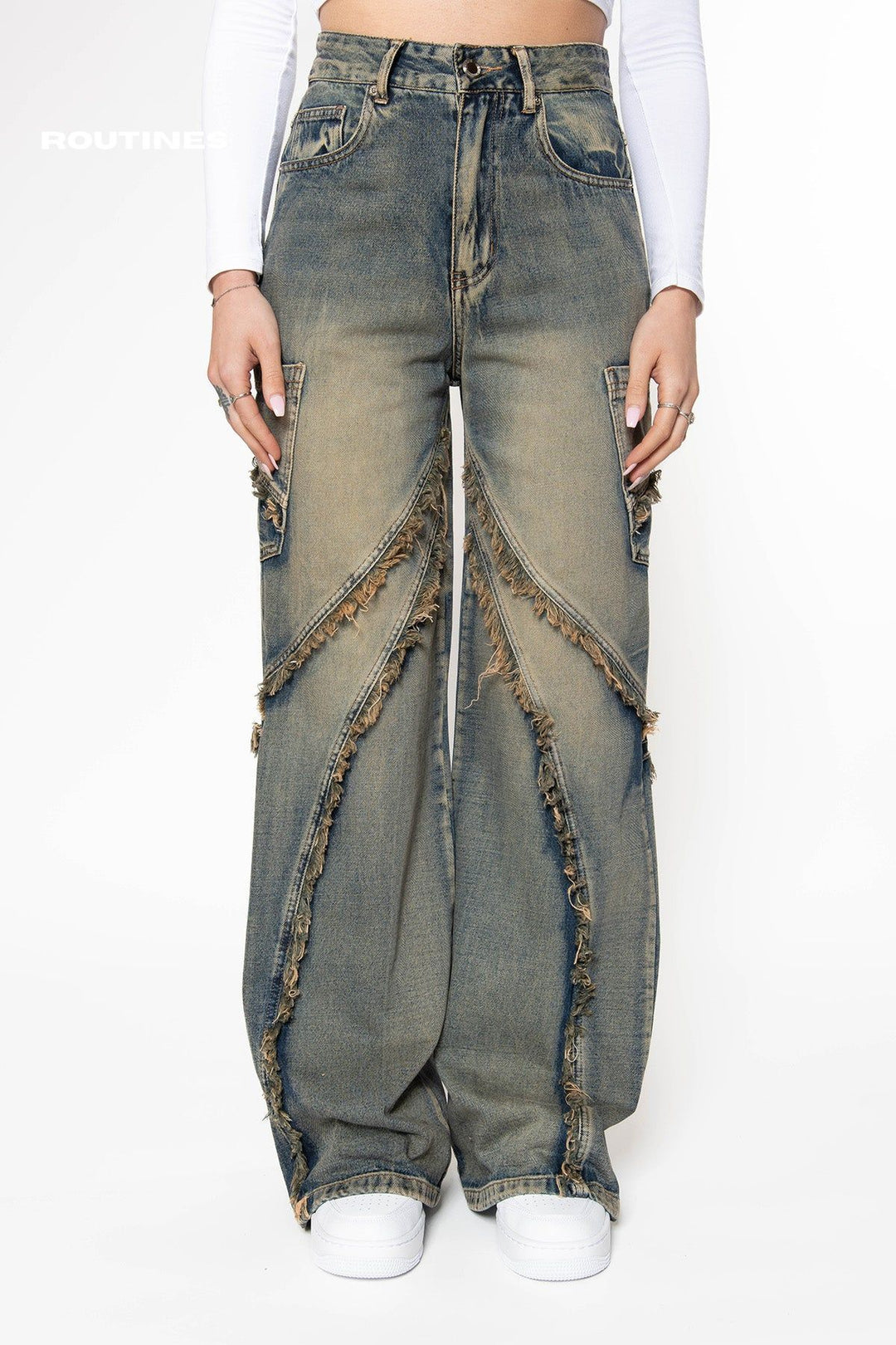 Britt Vintage Fringe Wide Leg Jeans Jeans Routines Fashion   