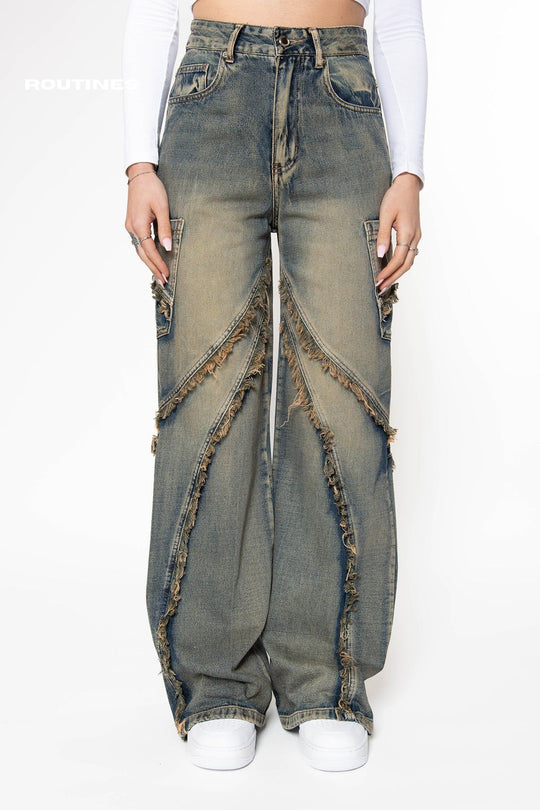 Britt Vintage Fringe Wide Leg Jeans Jeans Routines Fashion   