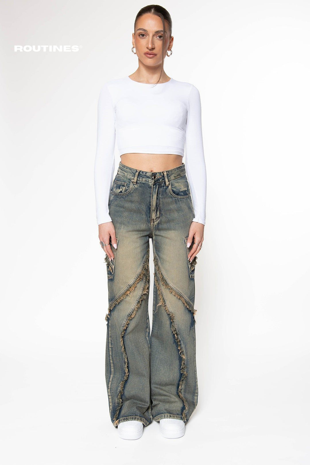Britt Vintage Fringe Wide Leg Jeans Jeans Routines Fashion   
