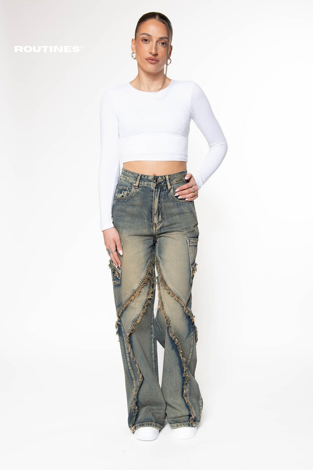 Britt Vintage Fringe Wide Leg Jeans Jeans Routines Fashion   