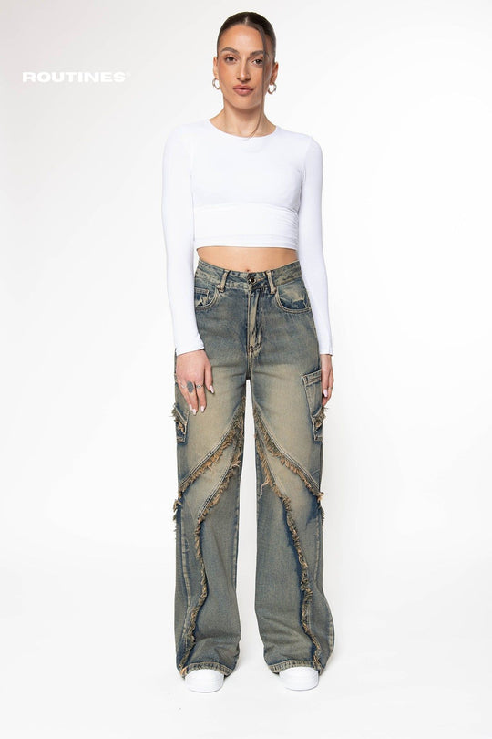 Britt Vintage Fringe Wide Leg Jeans Jeans Routines Fashion   