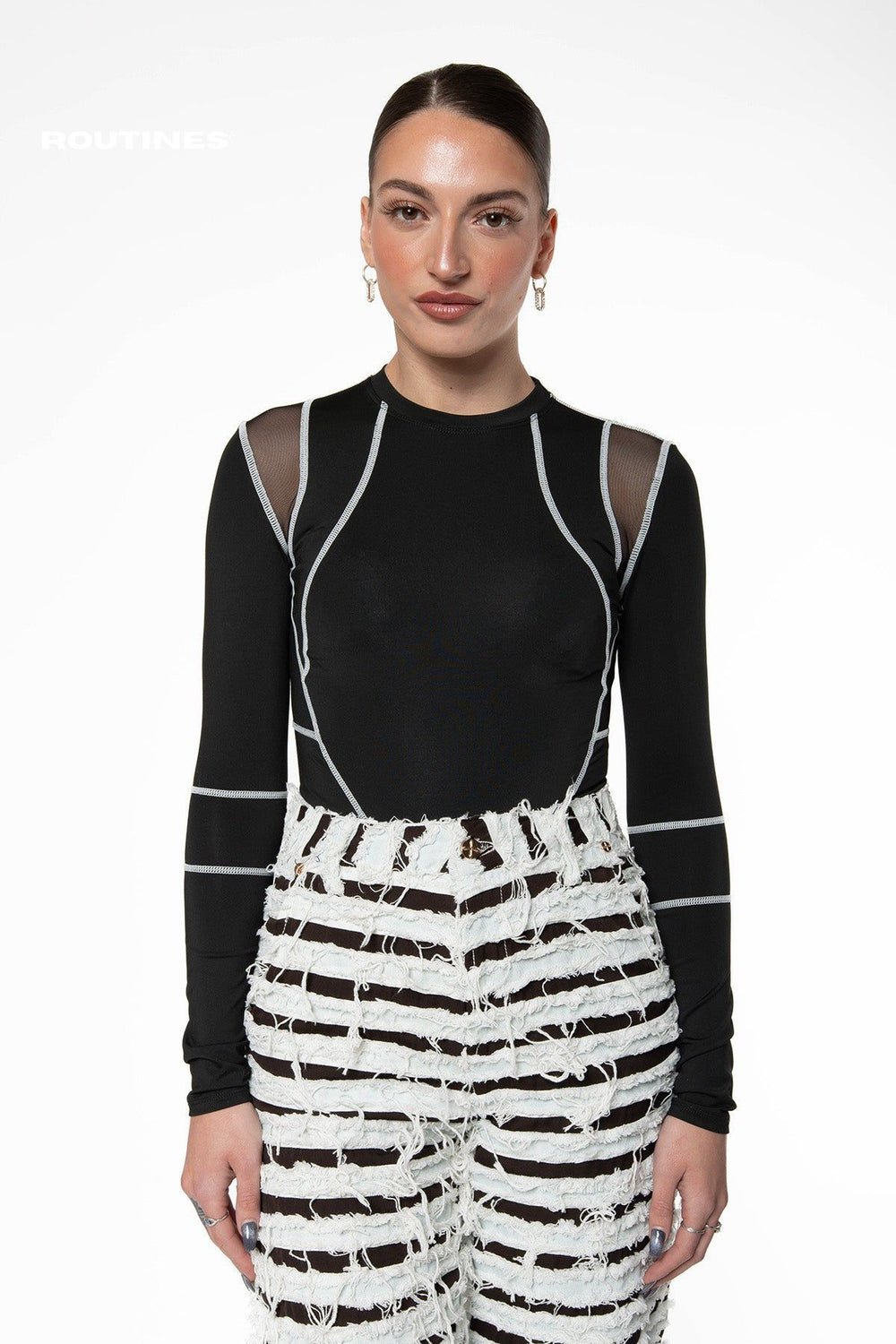 Monica Stitch Bodysuit - Black Body Routines Fashion   
