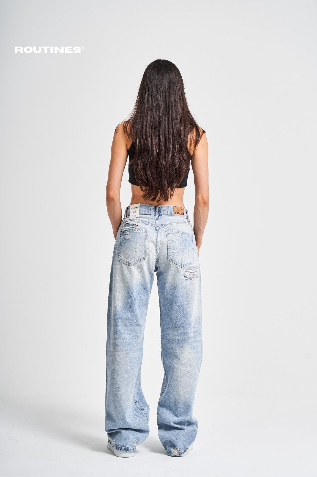 Routines Back Ripped Straight Leg Jeans 3260 Jeans Routines Fashion   
