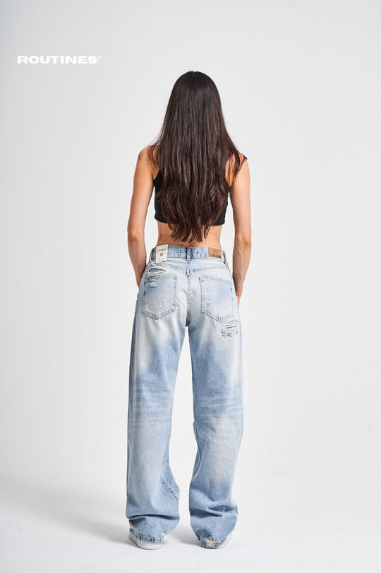 Routines Back Ripped Straight Leg Jeans 3260 Jeans Routines Fashion   
