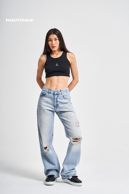Routines Back Ripped Straight Leg Jeans 3260 Jeans Routines Fashion   