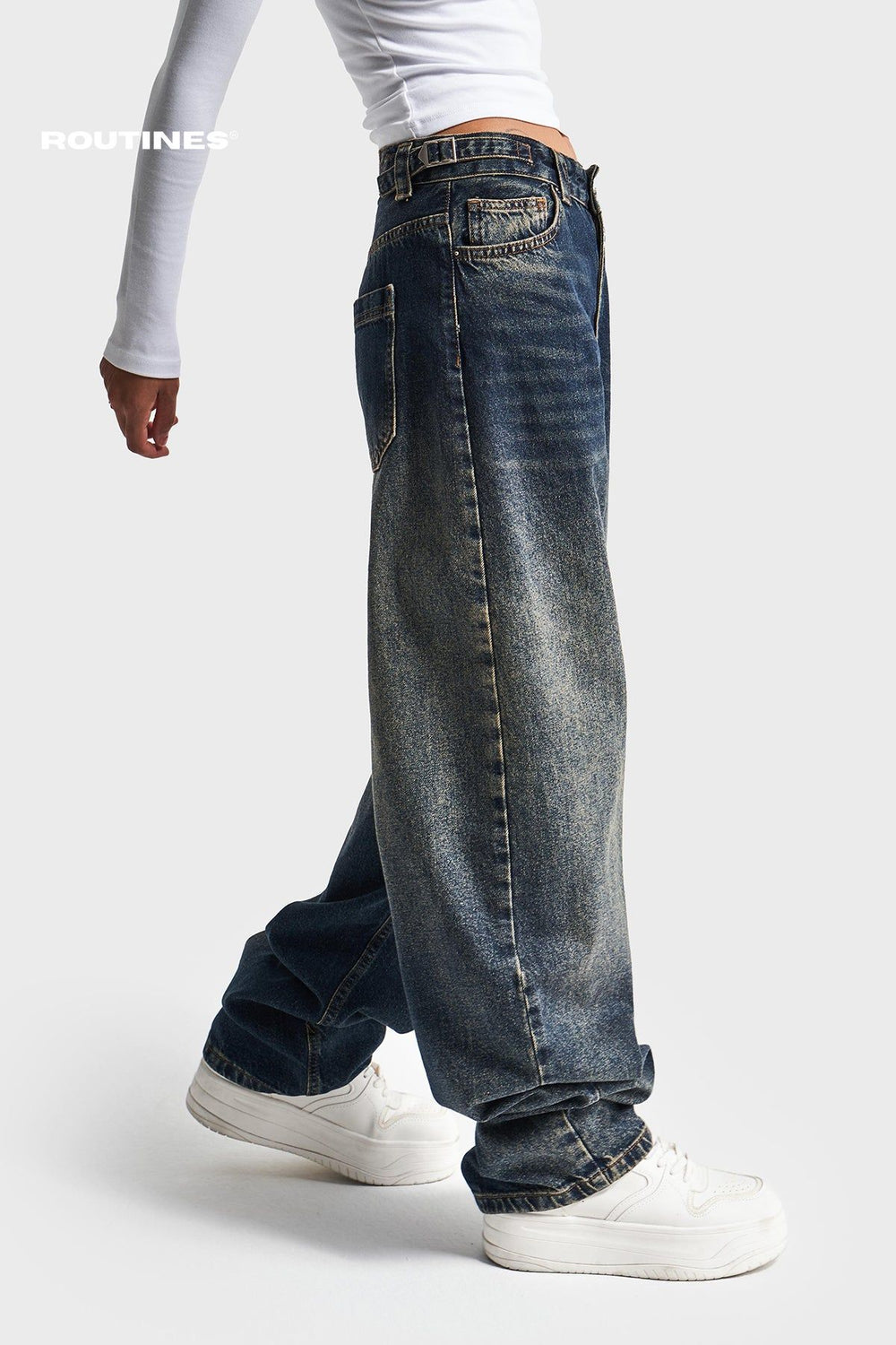 Routines Baggy Straight Leg Jeans - Vintage Blue 2961-3 Jeans Routines Fashion   