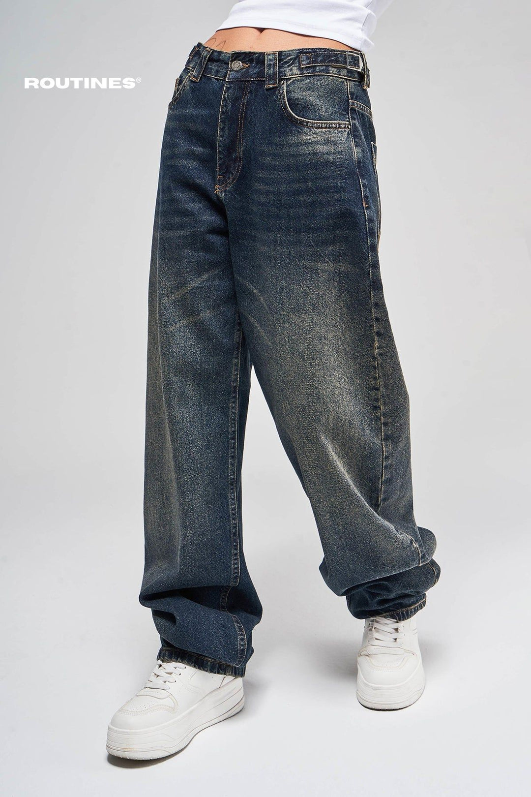 Routines Baggy Straight Leg Jeans - Vintage Blue 2961-3 Jeans Routines Fashion   