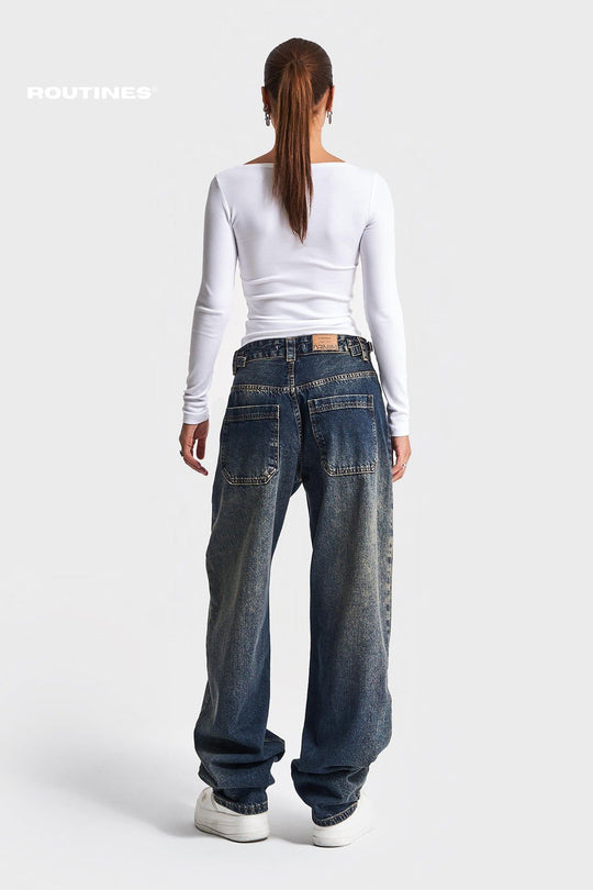 Routines Baggy Straight Leg Jeans - Vintage Blue 2961-3 Jeans Routines Fashion   