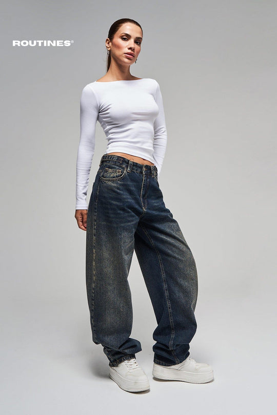 Routines Baggy Straight Leg Jeans - Vintage Blue 2961-3 Jeans Routines Fashion   