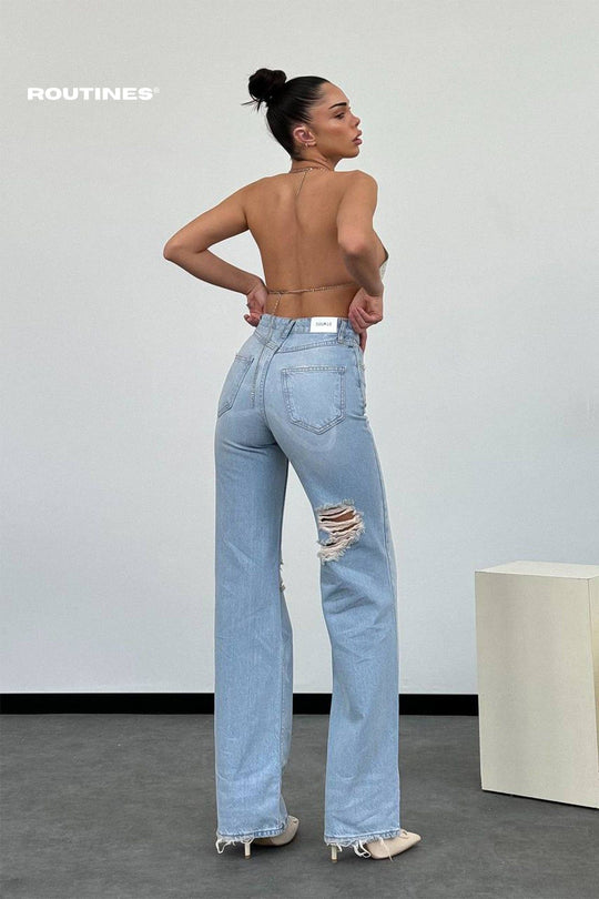 Routines Bow Ripped Straight Leg Jeans 1268-1 Jeans Routines Fashion   