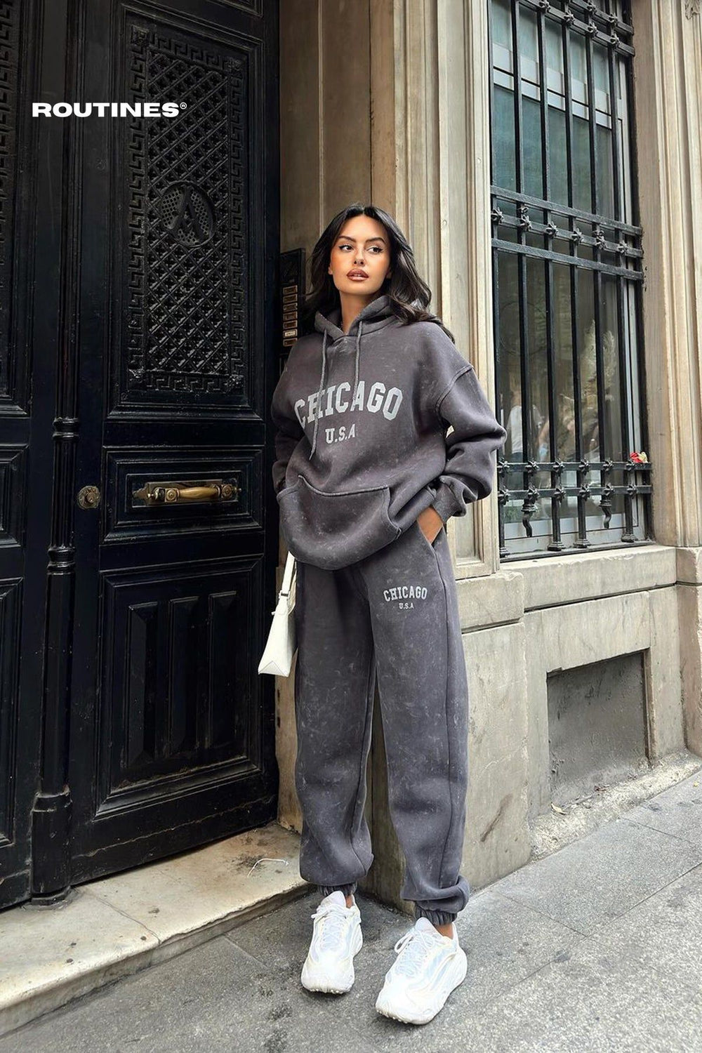 Routines Chicago Acid Wash Two Piece Jogger Set 24114 Set Routines Fashion   